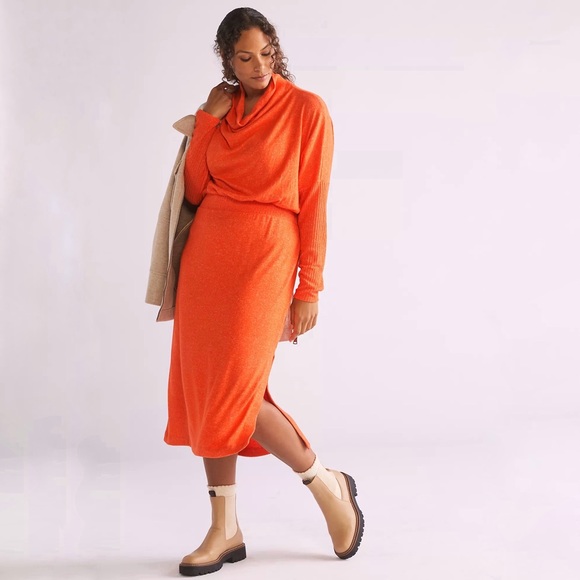 NWT Daily Practice by Anthropologie Draped Cowl Neck Maxi Dress Candy Red Orange - Picture 6 of 11